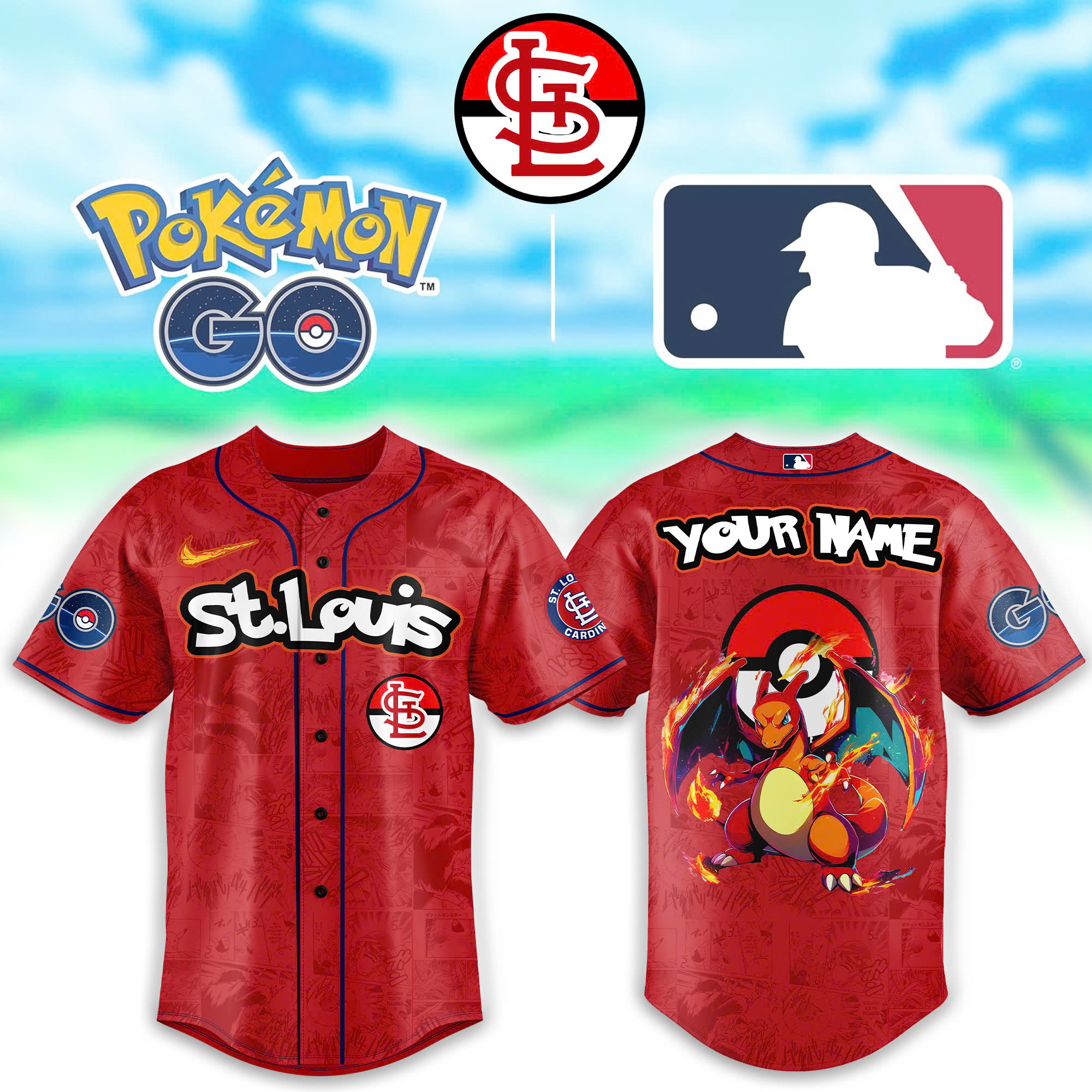 St. Louis Cardinals MLB x Pokemon Go Charizard Personalized Baseball Jersey For Fan