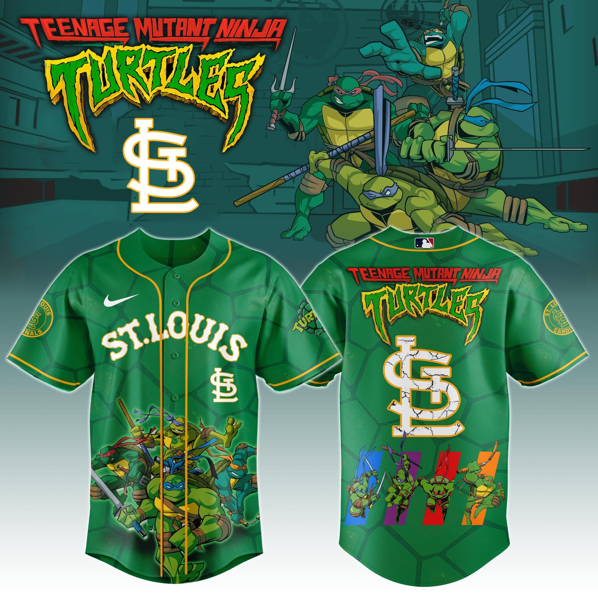 St. Louis Cardinals X Ninja Turtles Night Game Jersey MLB Baseball Ninja Turtles Fan Gifts