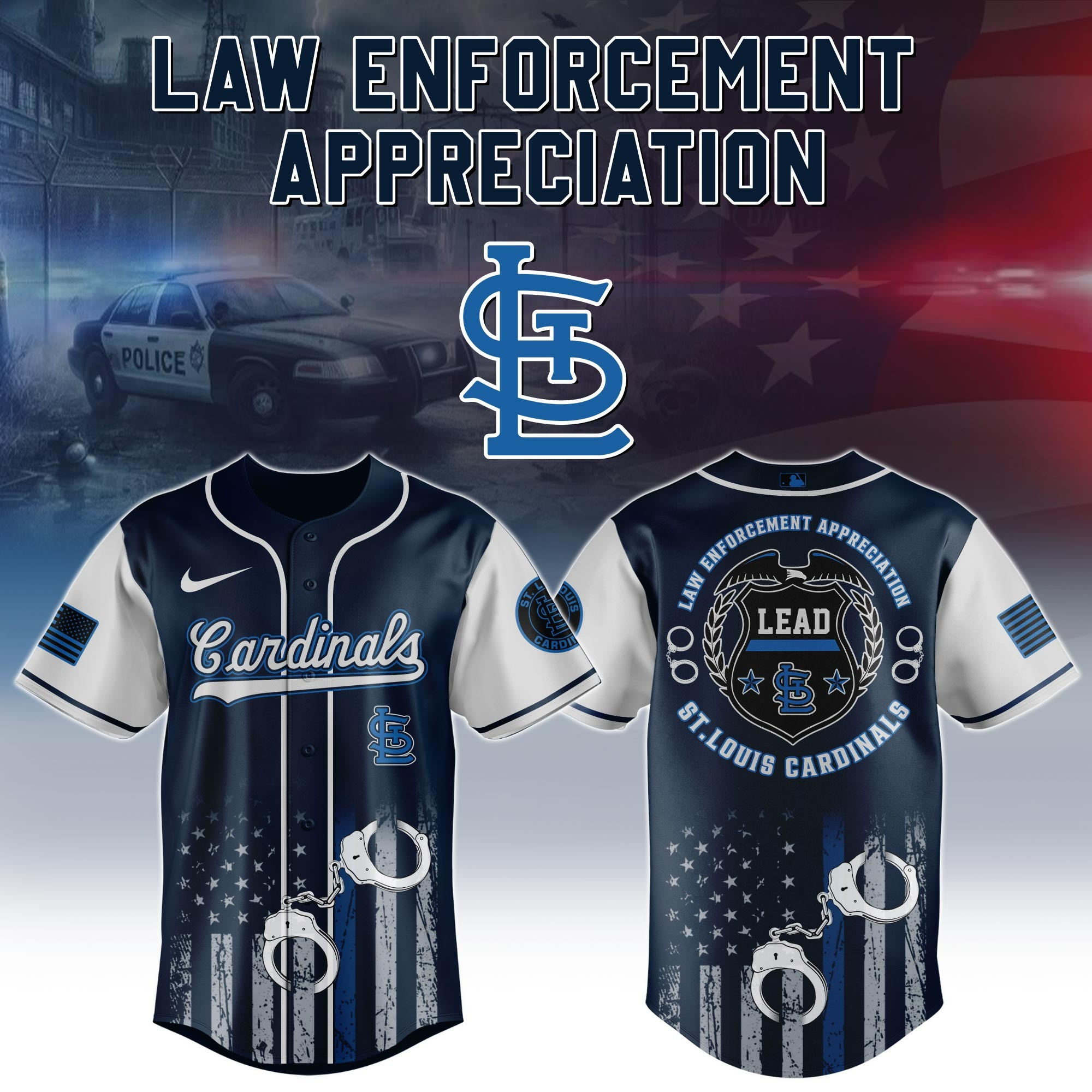 St.Louis Cardinals X Law Enforcement Appreciation Day Jersey Thin Blue Line MLB Fan Merch