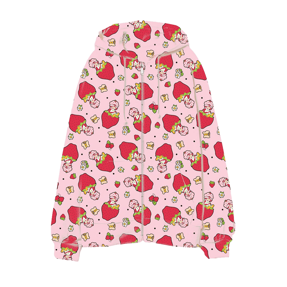 Strawberry Shortcake Zip Hoodie Strawberry Shortcake Floral Girls Hoodie Cute Gifts