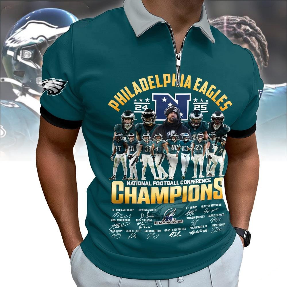 Super Bowl LIX 2025 Philadelphia Eagles Team Player Zipper Polo Shirt Gift For Him