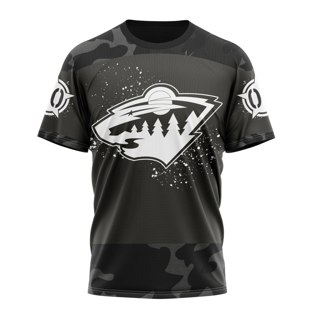 T-shirt NHL Minnesota Wild Special Black Camo Design For Veterans Day ST2304 Gift For Sport Music Fans