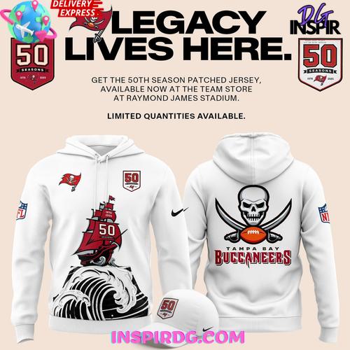 Tampa Bay Buccaneers Celebrate The Legacy of 50 Seasons White Hoodie Premium Merchandise