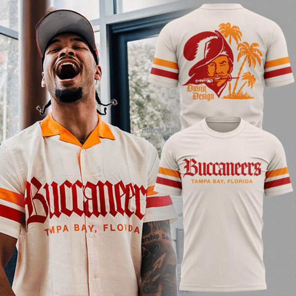 Tampa Bay Buccaneers Duvin Designs Co. Cream Cabana T-Shirt Tampa Bay Buccaneers Merch For Fans