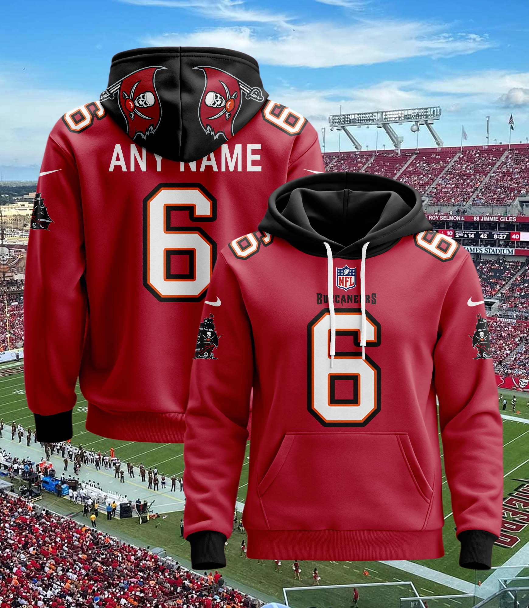 Tampa Bay Buccaneers Personalized Name And Number NFL 3D Hoodie Style 42 Gift For Sport Music Fans