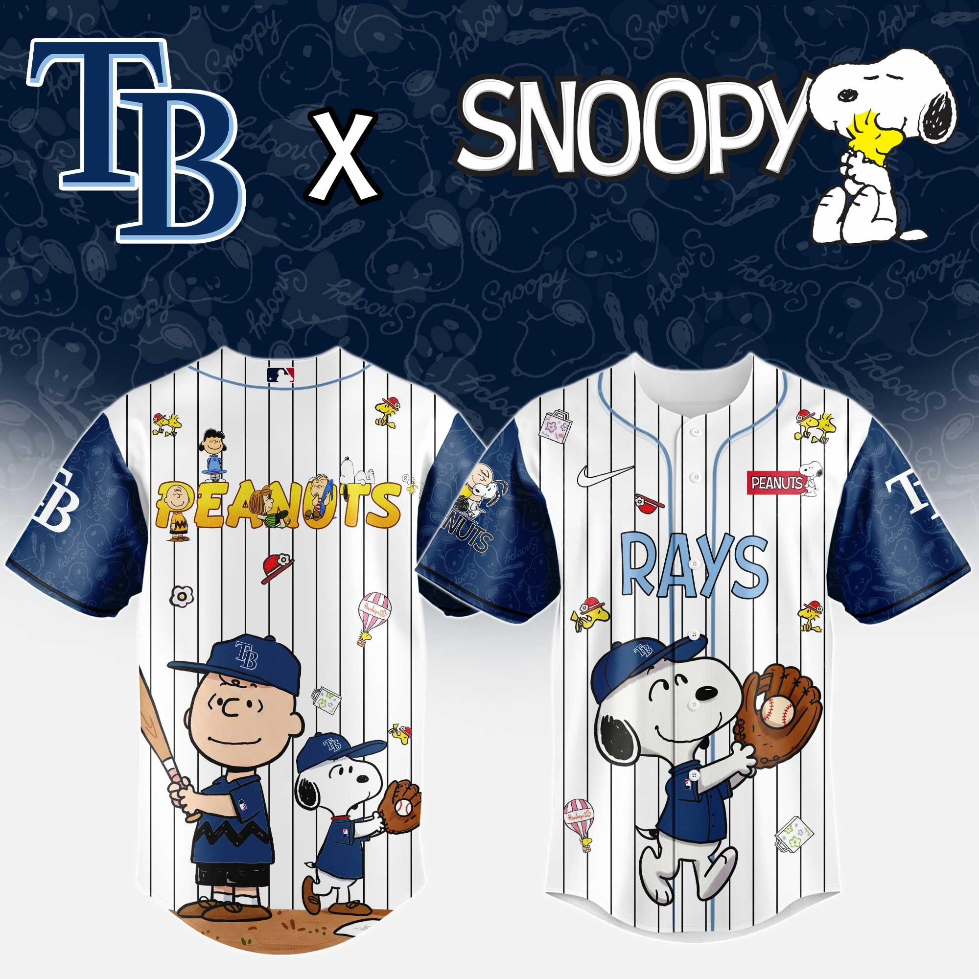 Tampa Bay Rays MLB 75Th Anniversary Of Peanuts Snoopy Jersey Baseball Fan Merch Gifts