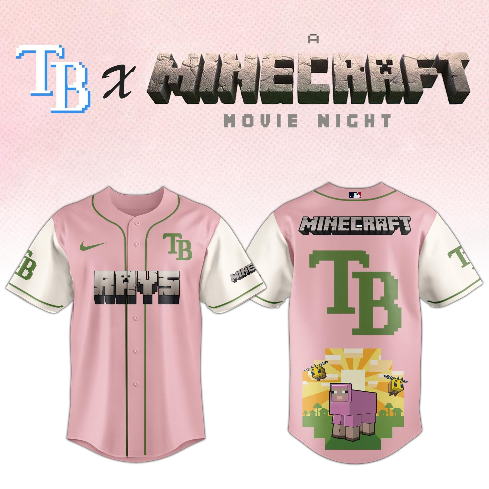 Tampa Bay Rays MLB x A MINECRAFT MOVIE Night Jersey Baseball Fan Gifts For Him Her