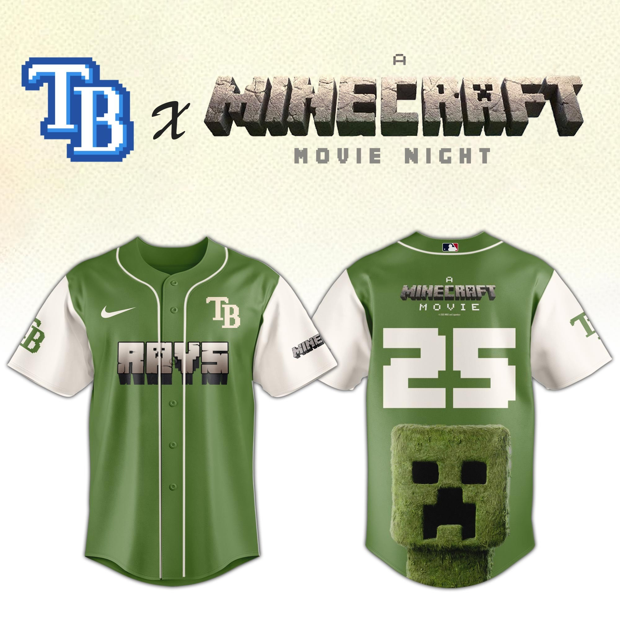 Tampa Bay Rays MLB x A MINECRAFT MOVIE Night Jersey Fan Gifts For Baseball Lovers