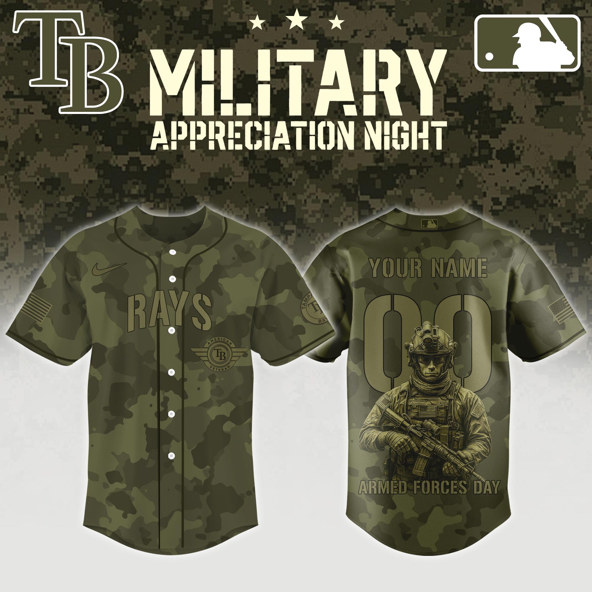 Tampa Bay Rays MLB x Armed Forces Day Night Jersey Personalized Baseball Jersey For Fan