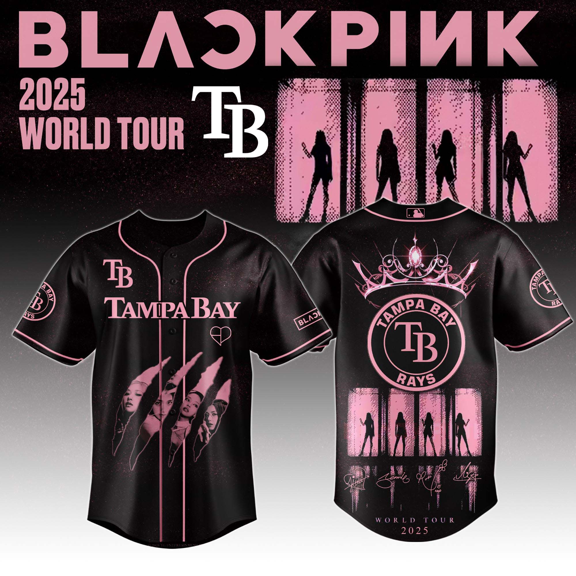 Tampa Bay Rays MLB x Black Pink World Tour Personalized Baseball Jersey For Fans