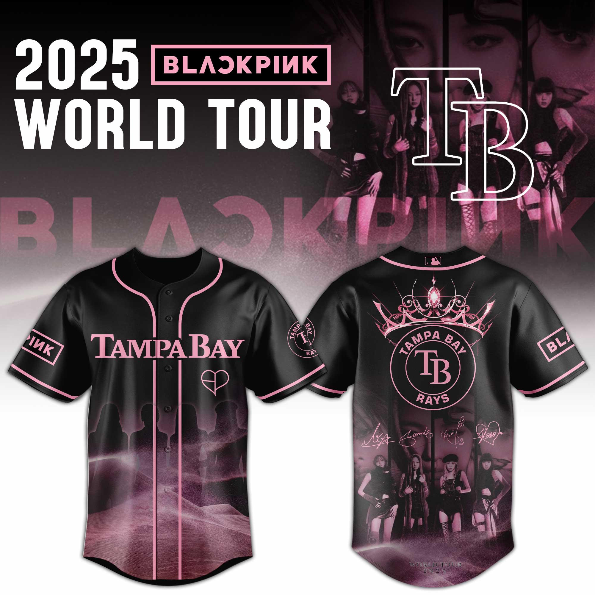 Tampa Bay Rays MLB x Black Pink World Tour Personalized Baseball Jersey For Fans