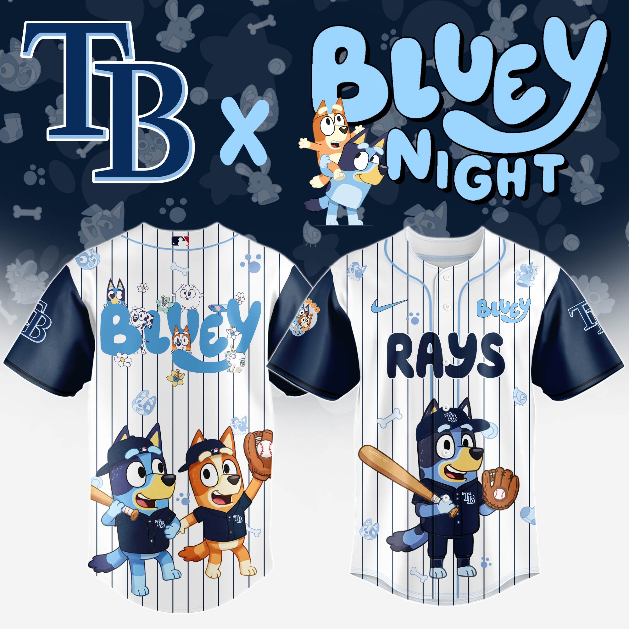 Tampa Bay Rays MLB x Bluey And Bingo Personalized Baseball Jersey For Fans