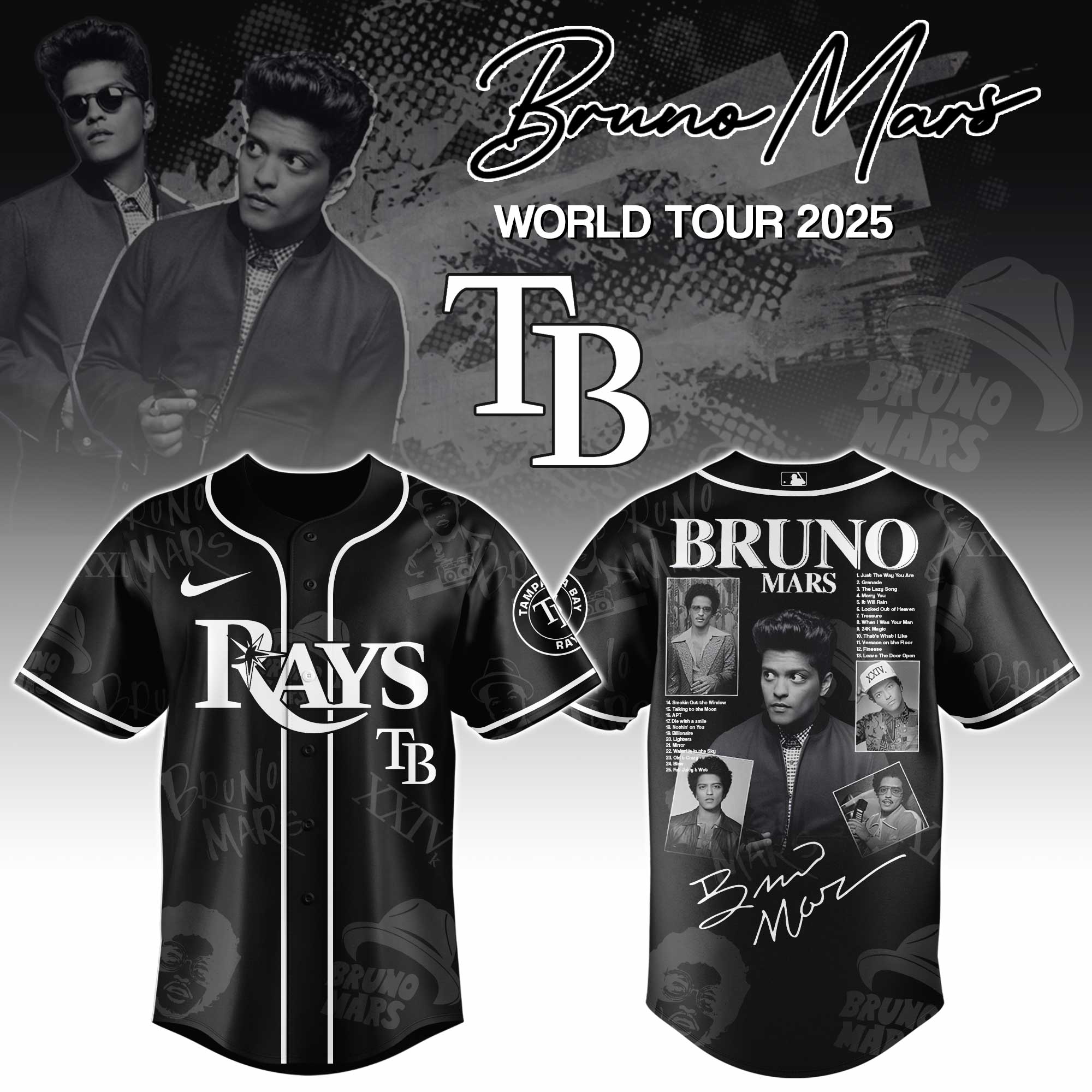 Tampa Bay Rays MLB x Bruno Mars at Park MGM Personalized Baseball Jersey For Fans