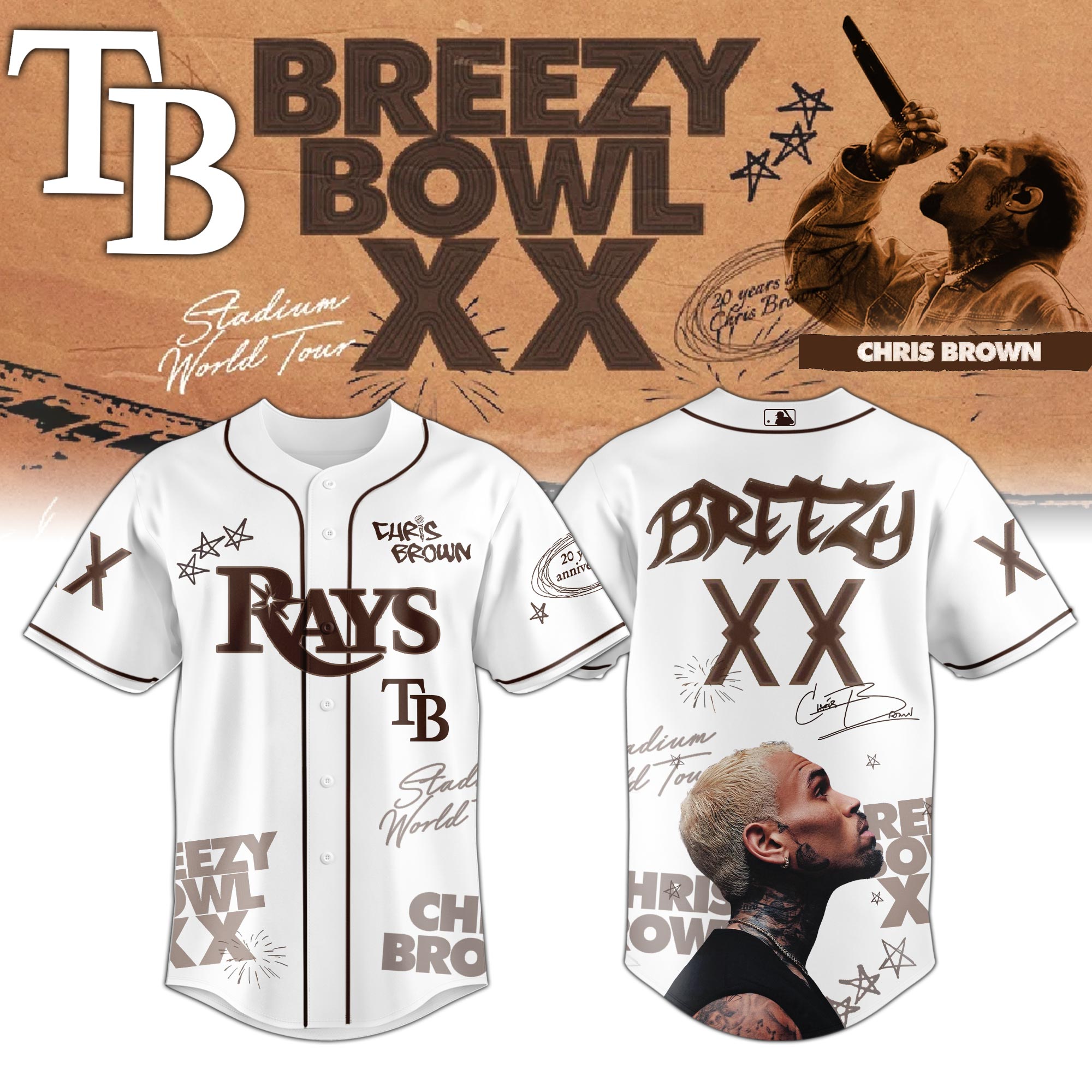 Tampa Bay Rays MLB x Chris Brown Breezy Bowl XX Stadium World Tour Personalized Baseball Jersey For Fans