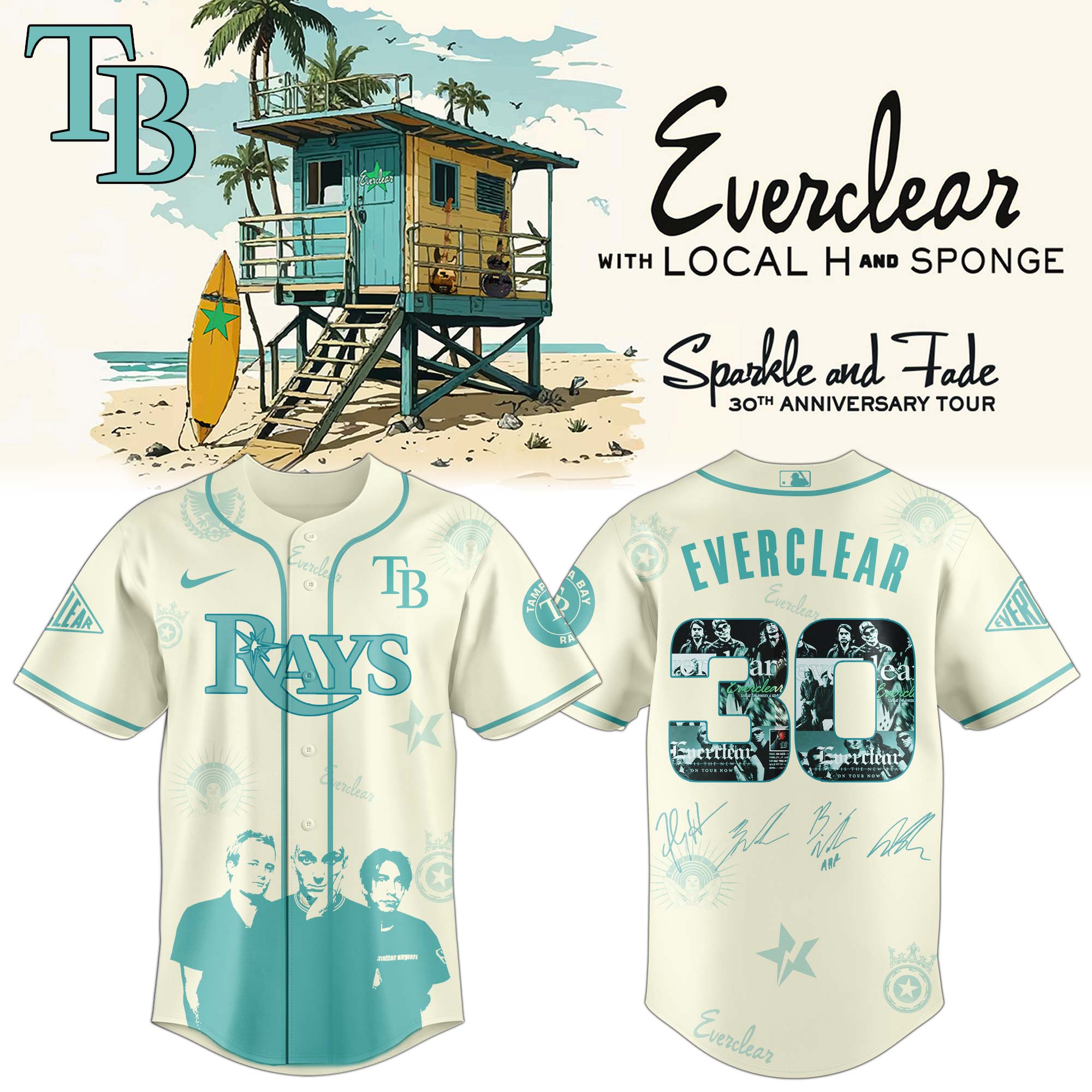 Tampa Bay Rays MLB x Everclear 30th Anniversary Tour Personalized Baseball Jersey For Fans