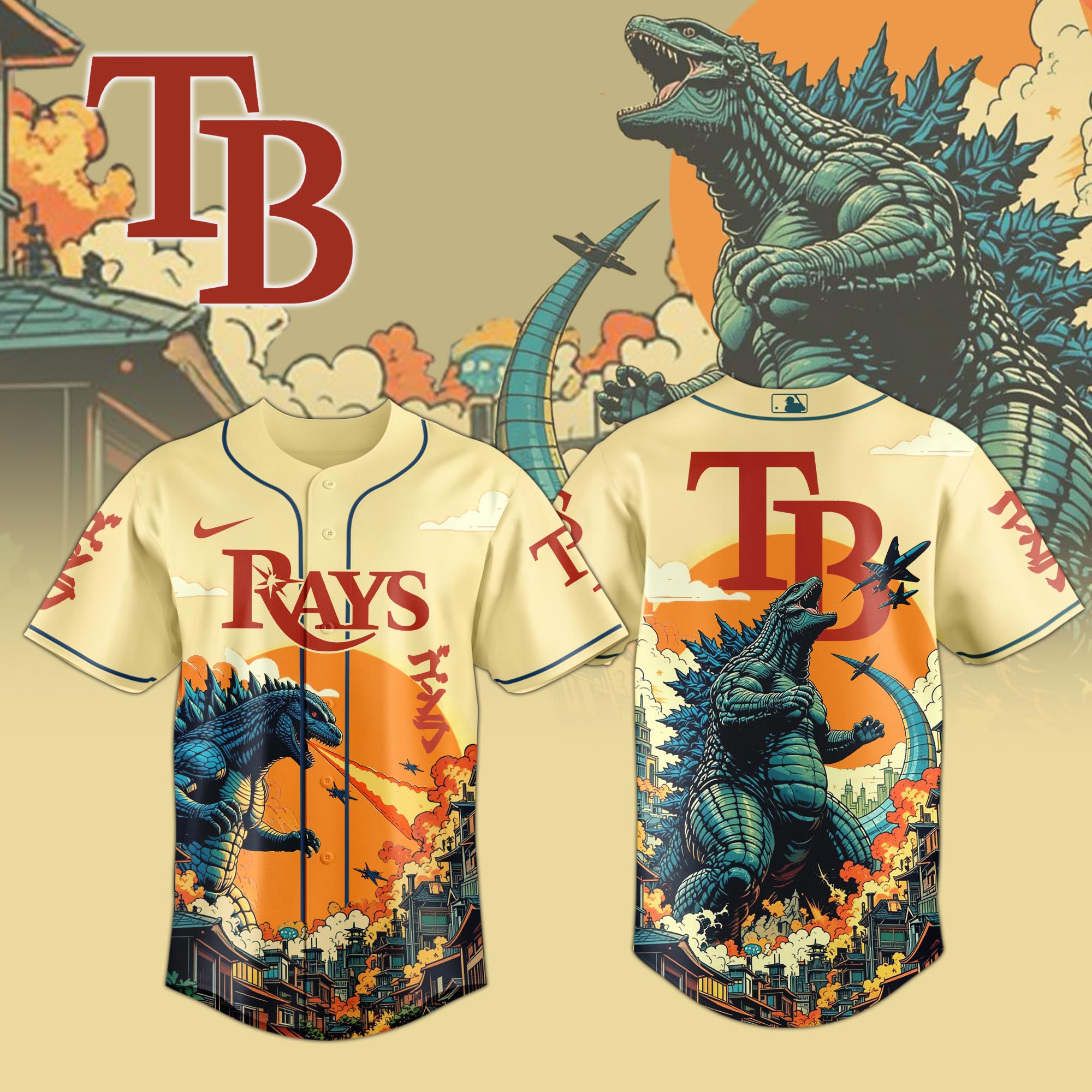 Tampa Bay Rays MLB x Godzilla Personalized New Baseball Jersey For Fans