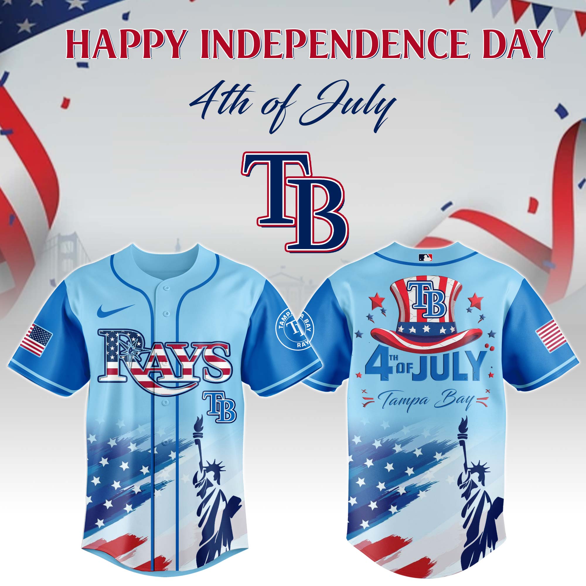 Tampa Bay Rays MLB X Independence Day Personalized Baseball Jersey For Fans