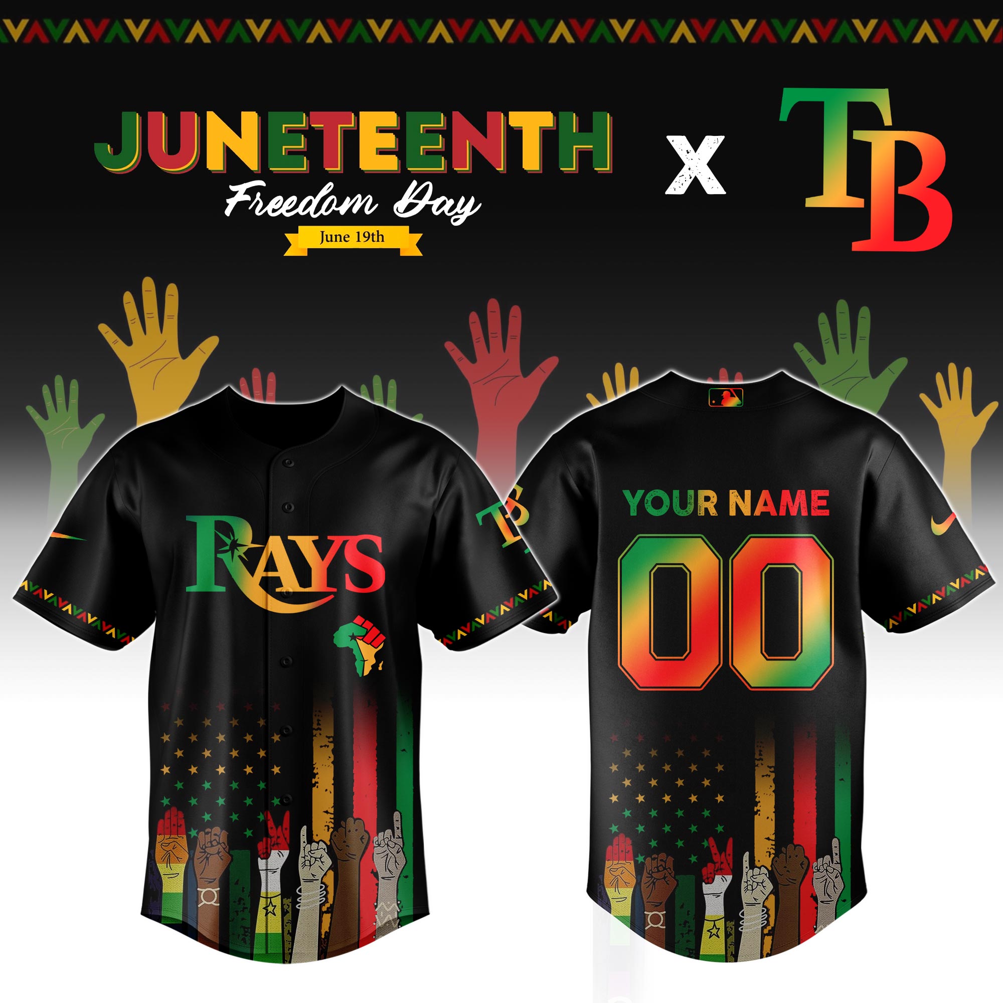 Tampa Bay Rays MLB x Juneteenth Personalized Baseball Jersey For Fan