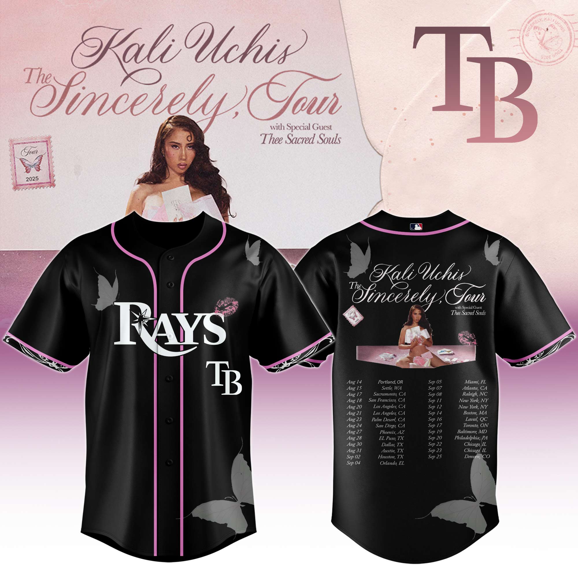 Tampa Bay Rays MLB x Kali Uchis The Sincerely Tour Personalized Baseball Jersey For Fans