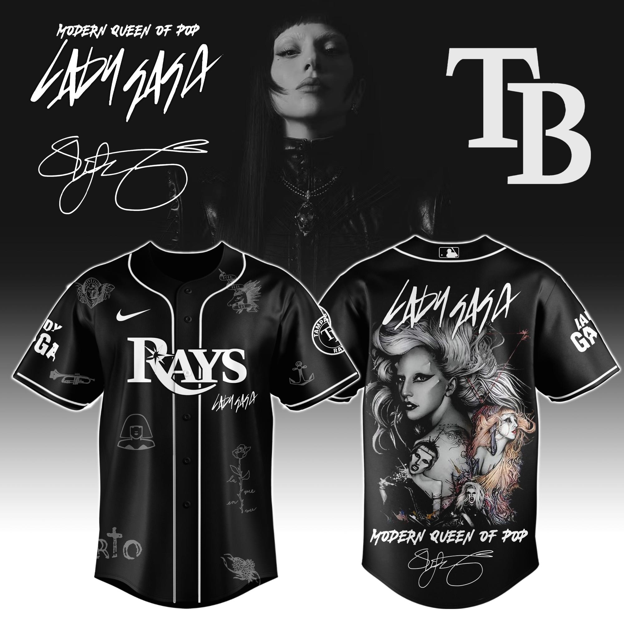 Tampa Bay Rays MLB x Lady Gaga The Mayhem Ball Tour Personalized Baseball Jersey For Fans