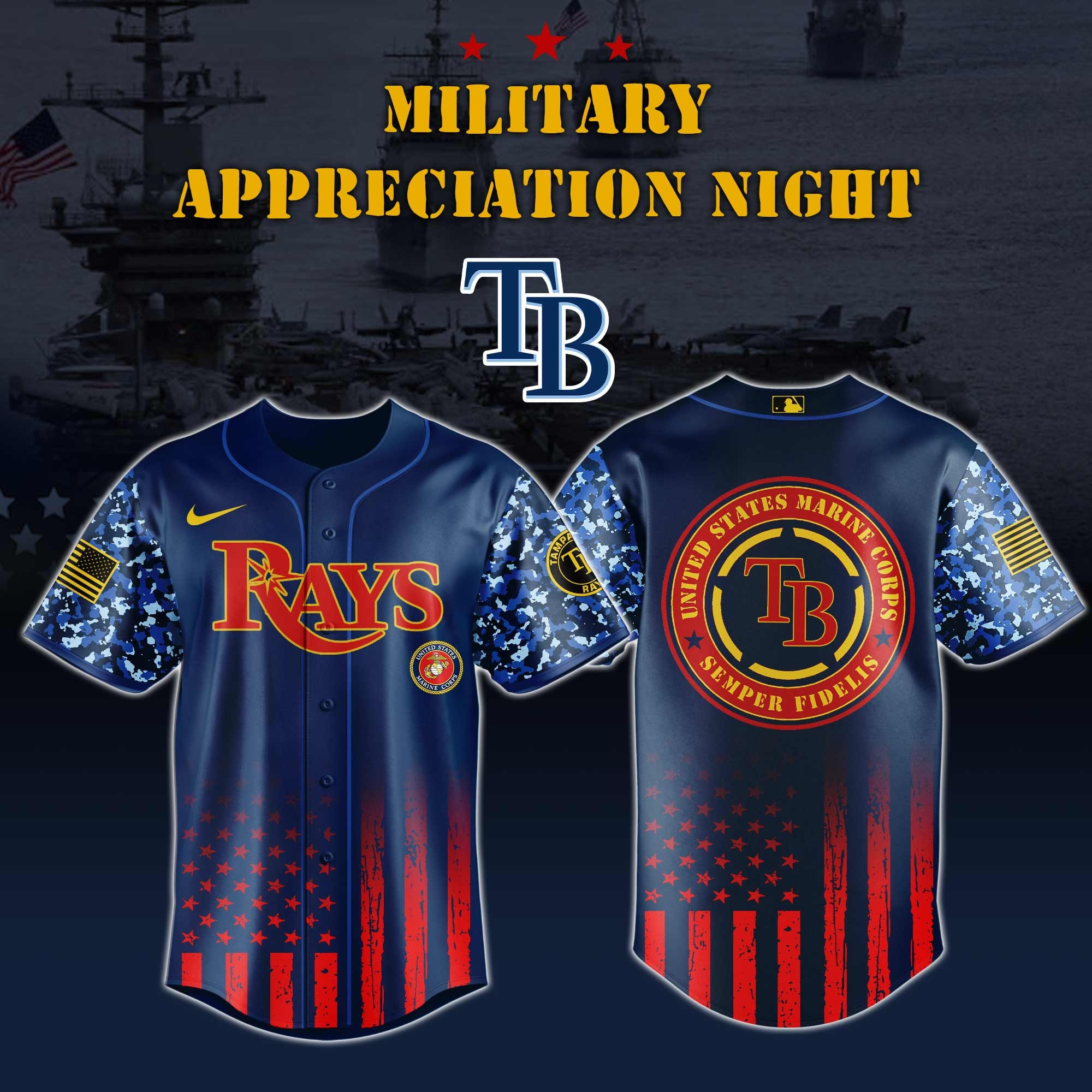 Tampa Bay Rays MLB x Marine Corps Military Appreciation Night Jersey Editions  2025 Tampa Bay Rays Merch