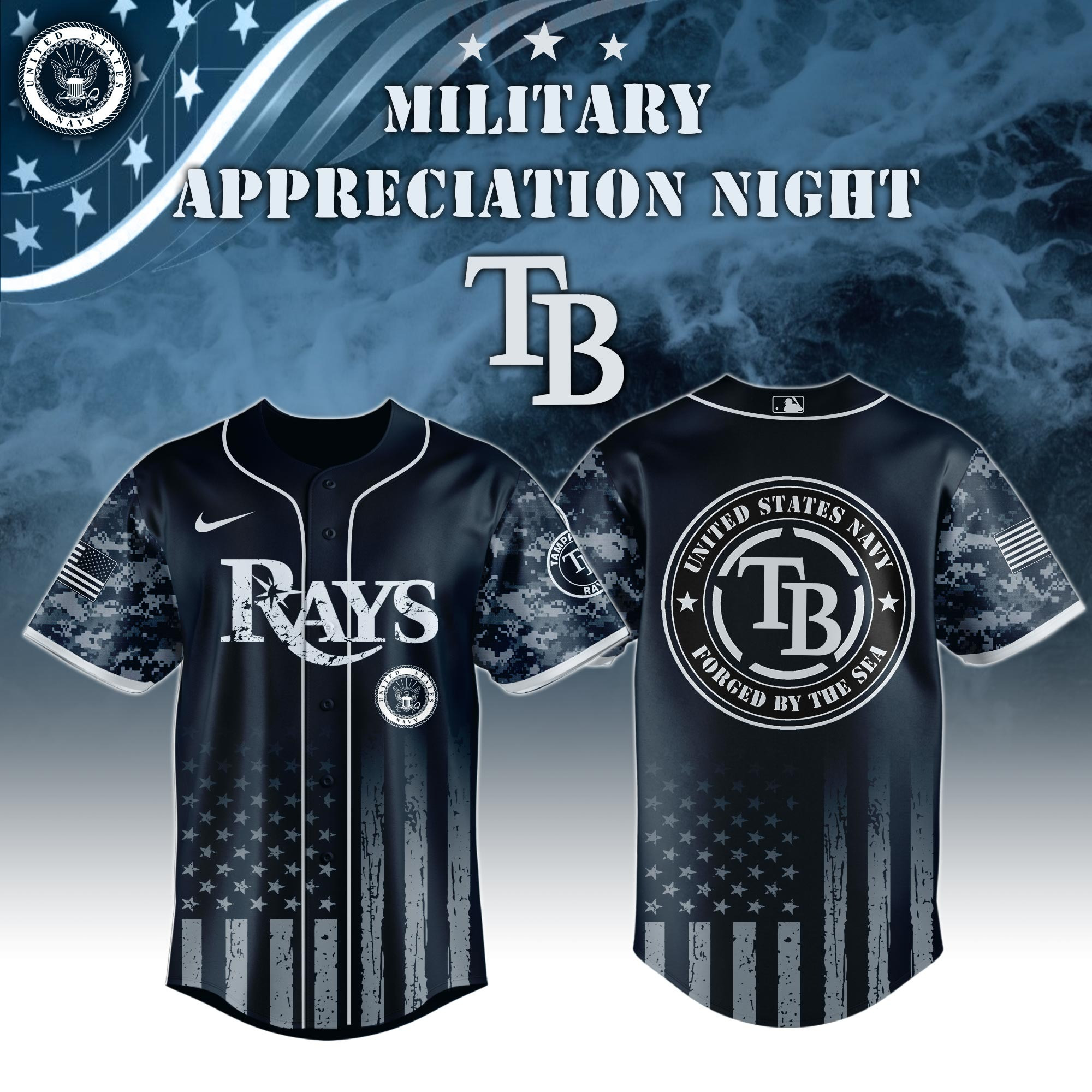 Tampa Bay Rays MLB x Navy Military Appreciation Night Jersey Cool Gifts For Baseball Lovers