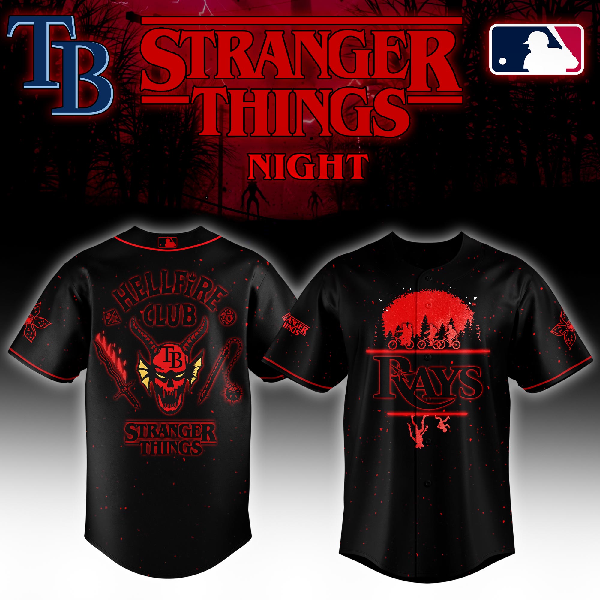 Tampa Bay Rays MLB x Stranger Things Night Personalized Baseball Jersey For Fans