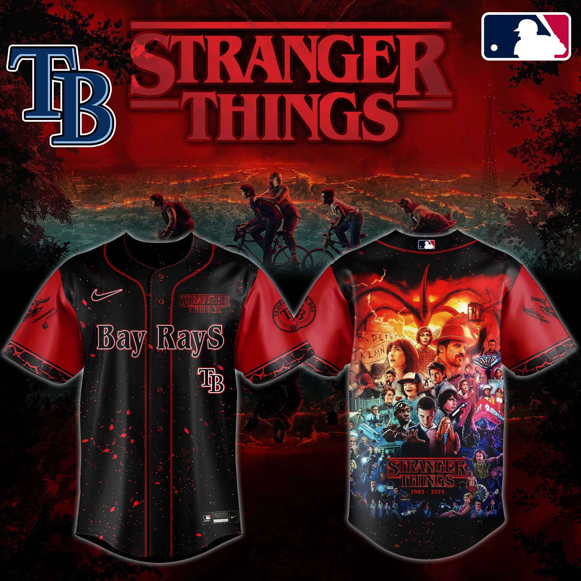Tampa Bay Rays MLB x Stranger Things Personalized Baseball Jersey For Fans