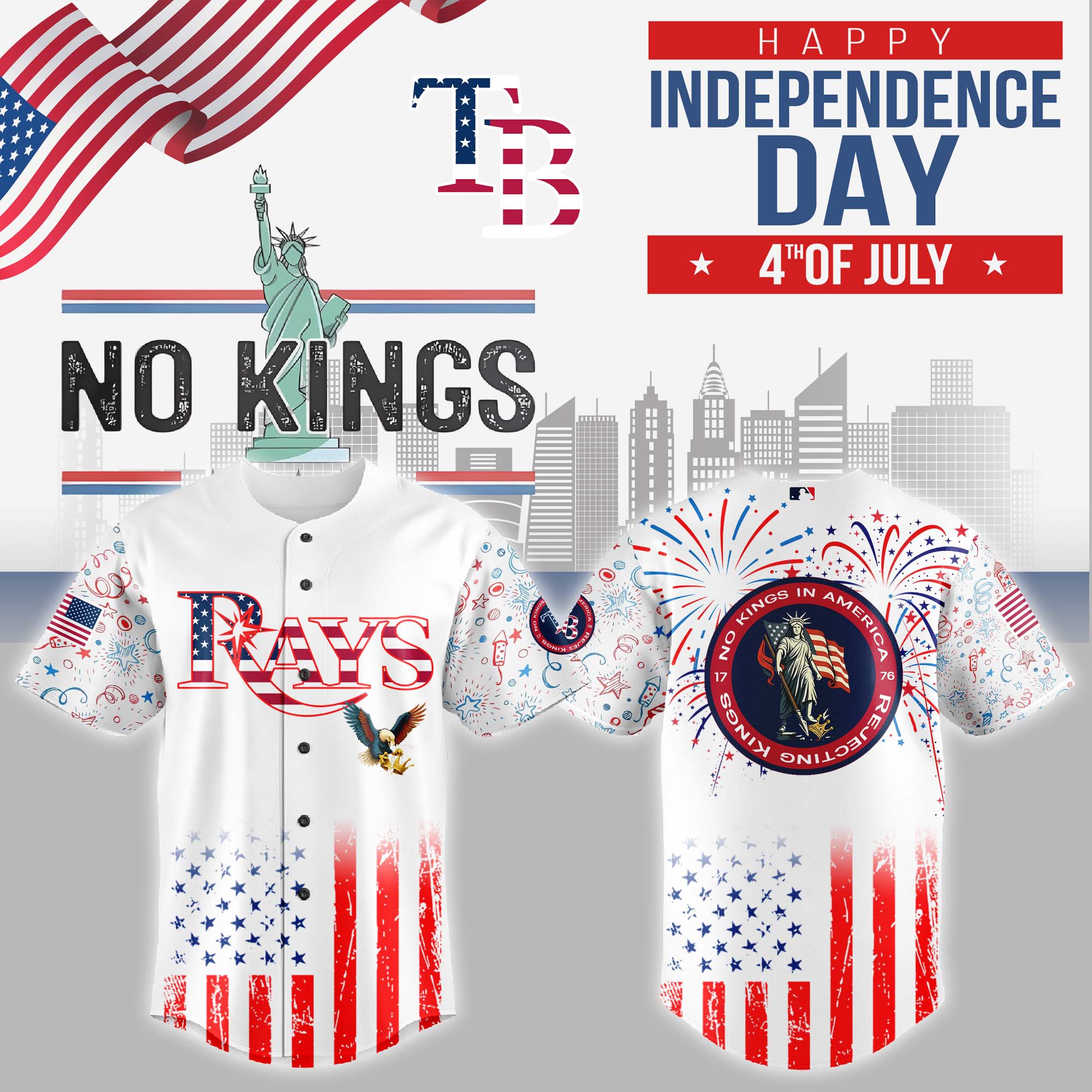 Tampa Bay Rays MLB x The 4th of July x Military Personalized Baseball Jersey For Fans