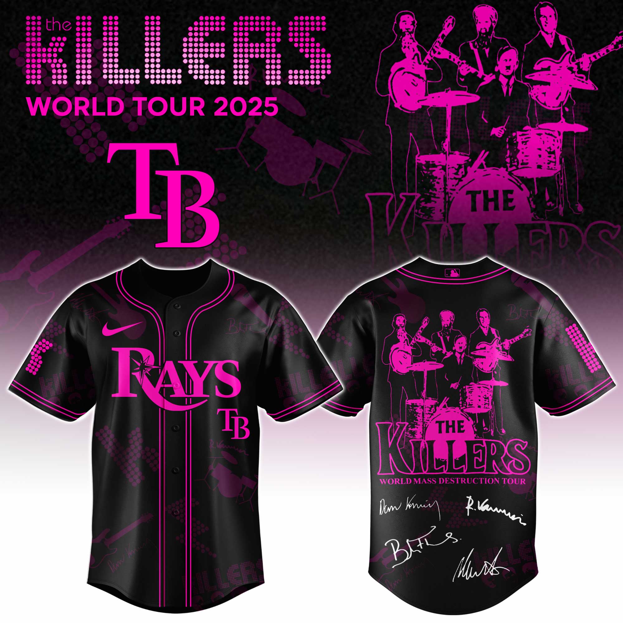 Tampa Bay Rays MLB x The Killers 24th Anniversary Tour Personalized Baseball Jersey For Fans