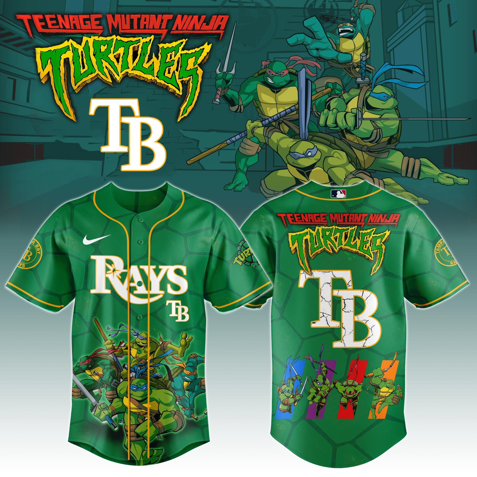 Tampa Bay Rays X Ninja Turtles Night Game Jersey MLB Baseball Ninja Turtles Fan Gifts