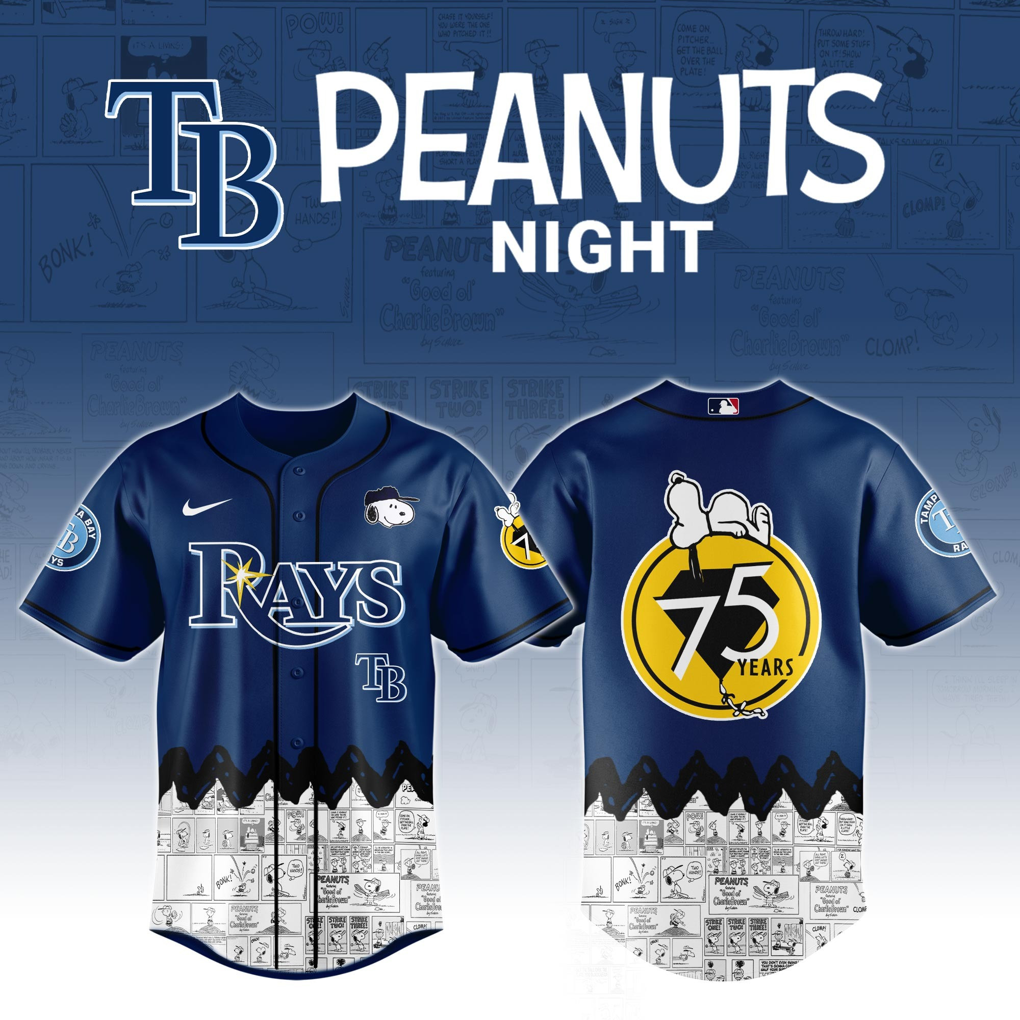 Tampa Bay Rays x Peanuts Night Jersey 2025 Gifts For Baseball Fans