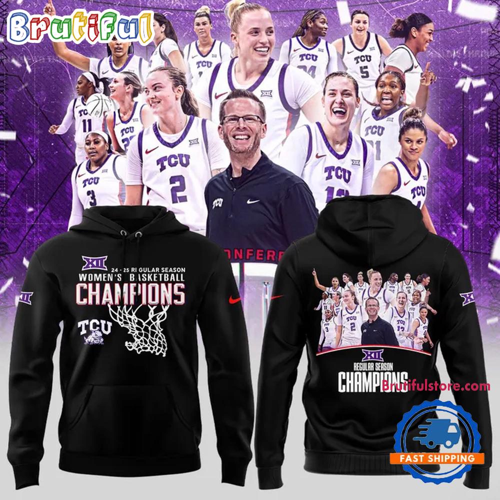 TCU Horned Frogs Womens Basketball Special New Big 12 Conference Champions 2025 Black Hoodie