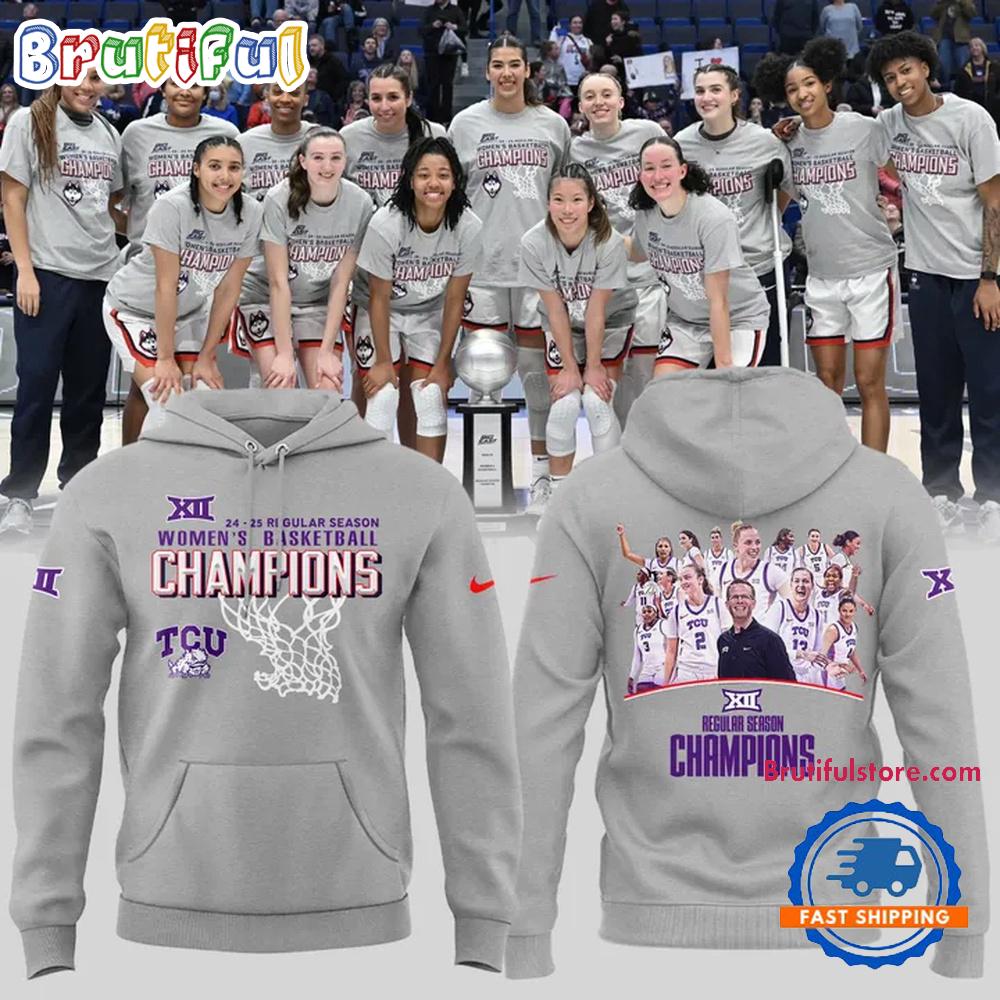 TCU Horned Frogs Womens Basketball Special New Big 12 Conference Champions 2025 Grey Hoodie