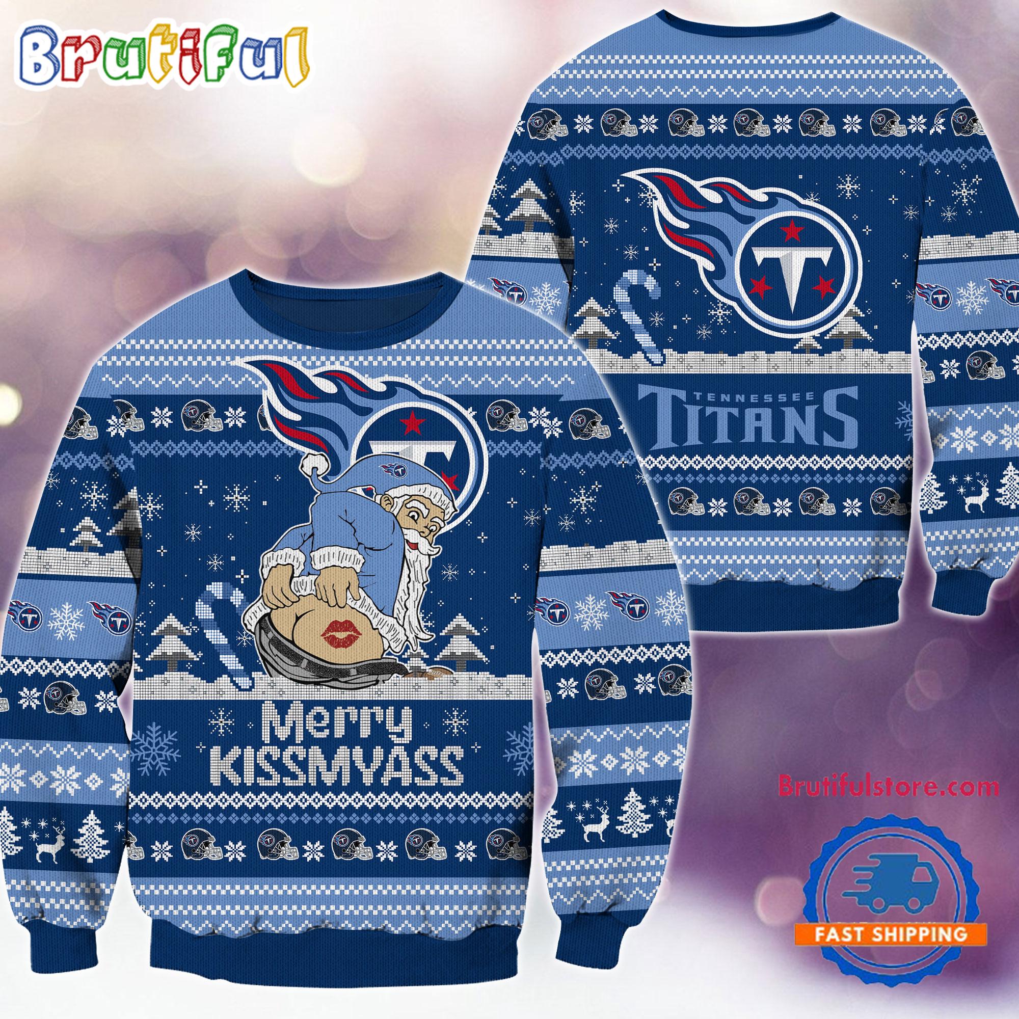 Tennessee Titans NFL 2024 Merrykissmyass Funny Santa Claus Christmas Ugly Sweater