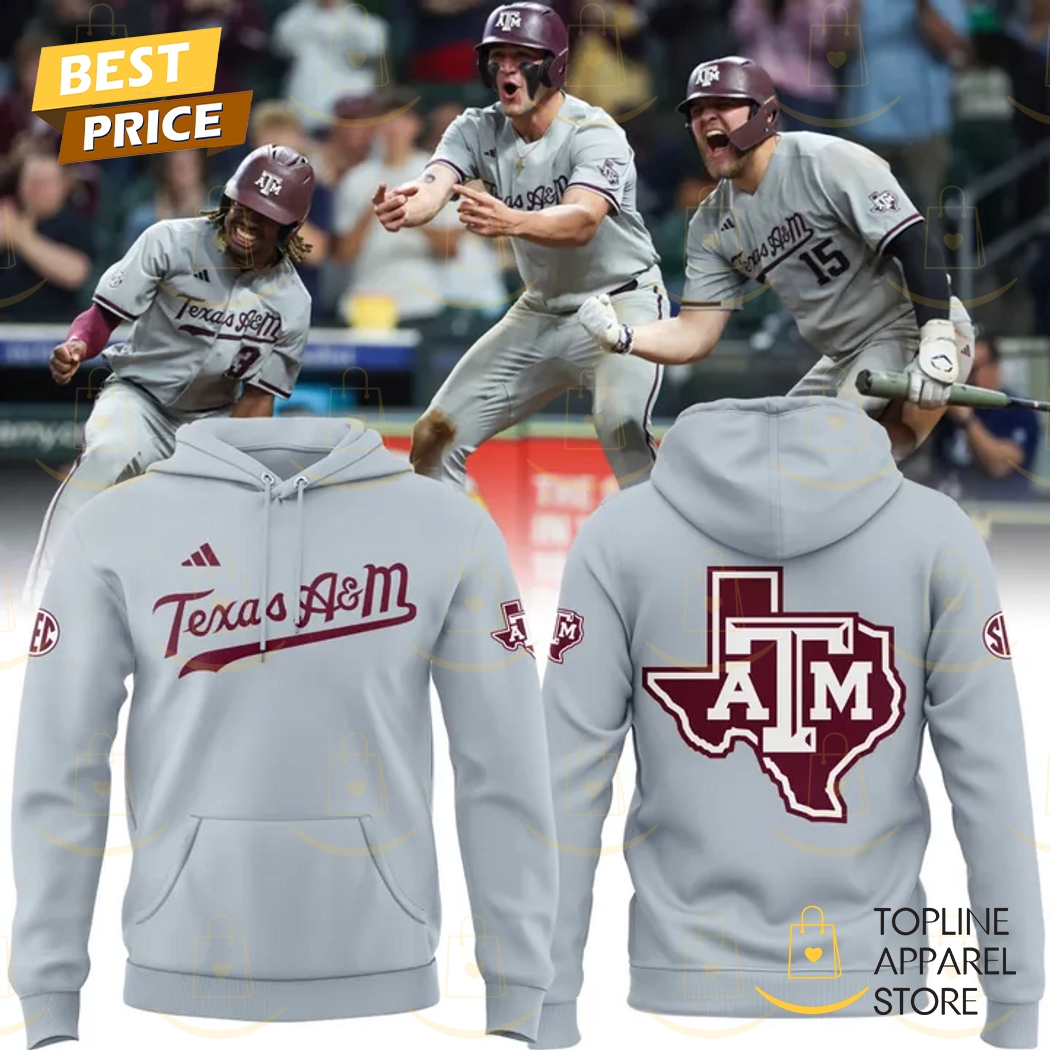 Texas A&M Aggies Baseball 2025 Hoodie - Grey