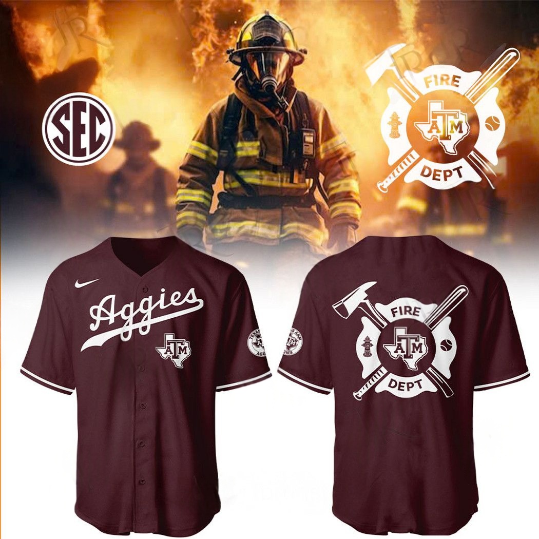Texas Am Aggies Baseball 2025 Firefighter Appreciation Night  Edition Baseball Jersey Red Gift For Baseball Lover