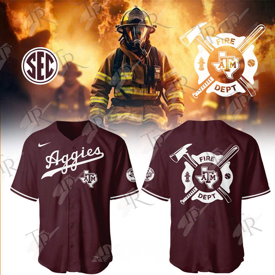 Texas Am Aggies Baseball 2025 Firefighter Appreciation Night  Edition Baseball Jersey Red Gift For Baseball Lover