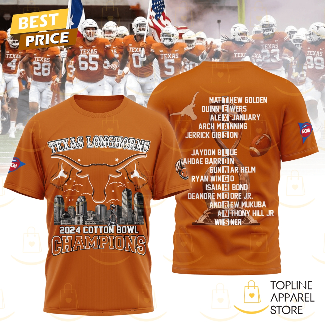 Texas Longhorns 2024-2025 Cotton Bowl Champions 3D T-Shirt - Orange Gift For Sport Music Fans