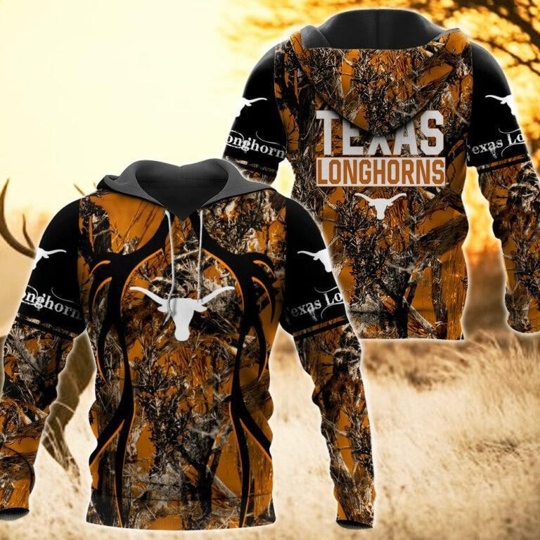 Texas Longhorns Camo Hunting 3D printed Sweatshirt, Hoodie, Zipped Hoodie Gift For Sport Music Fans
