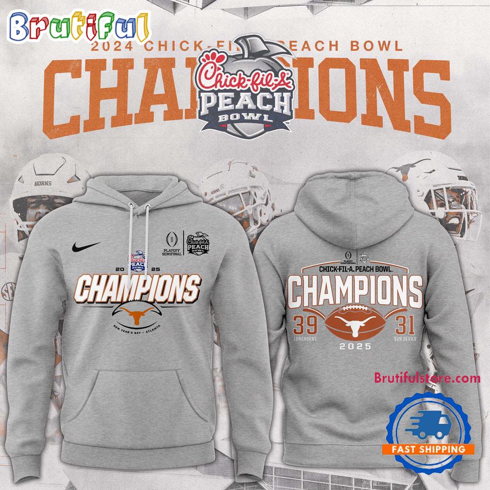 Texas Longhorns Football Playoff 2025 Peach Bowl Champions 39-31 Score Hoodie