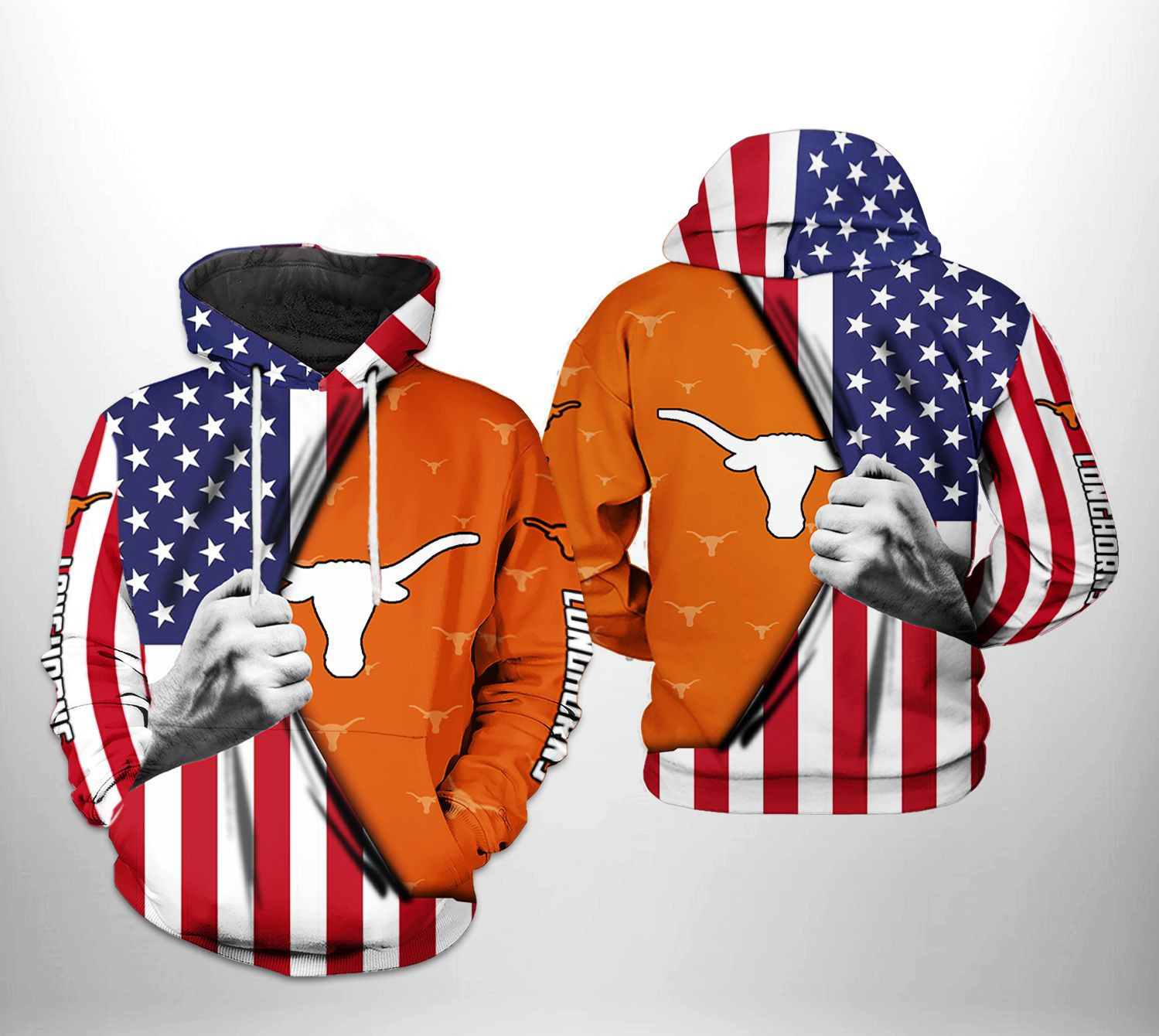 Texas Longhorns NCAA US Flag Hoodie  Zip Hoodie Version 270