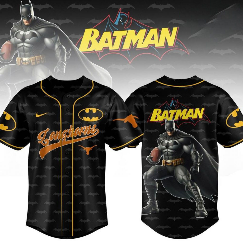 Texas Longhorns x Batman  Edition Baseball Jersey Baseball Lover Gift Ideas