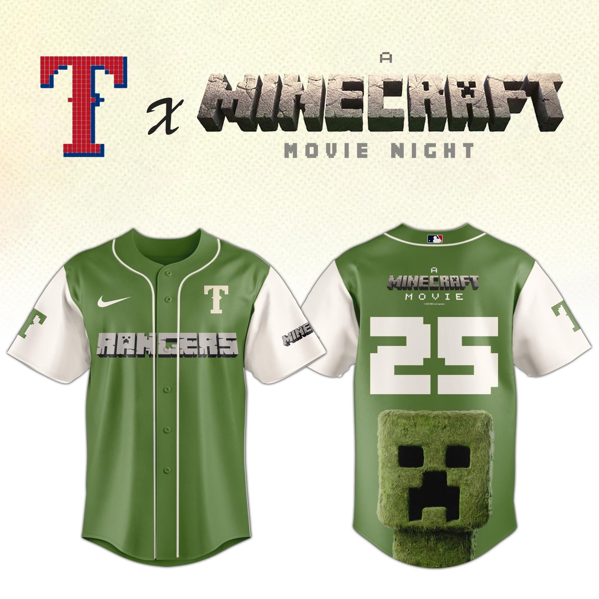 Texas Rangers MLB x A MINECRAFT MOVIE Night Jersey Baseball Fan Gifts For Him Her