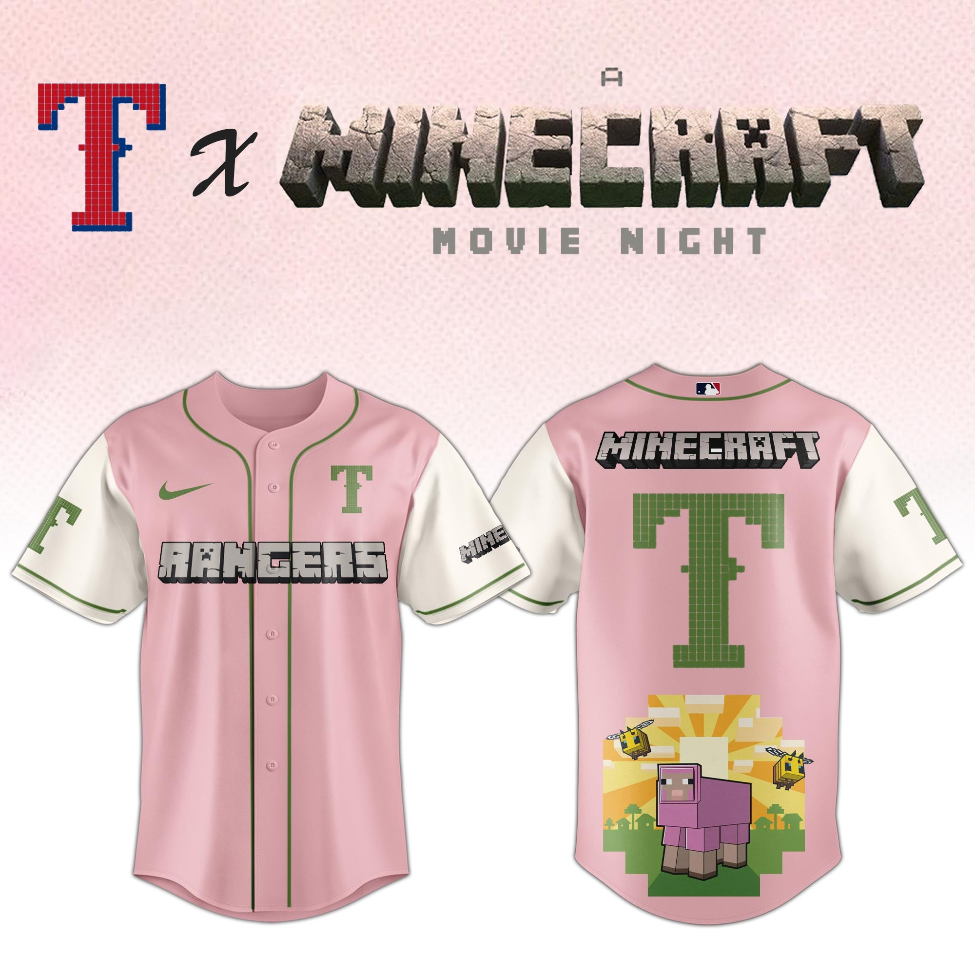 Texas Rangers MLB x A MINECRAFT MOVIE Night Jersey Unique Gifts Baseball Fans