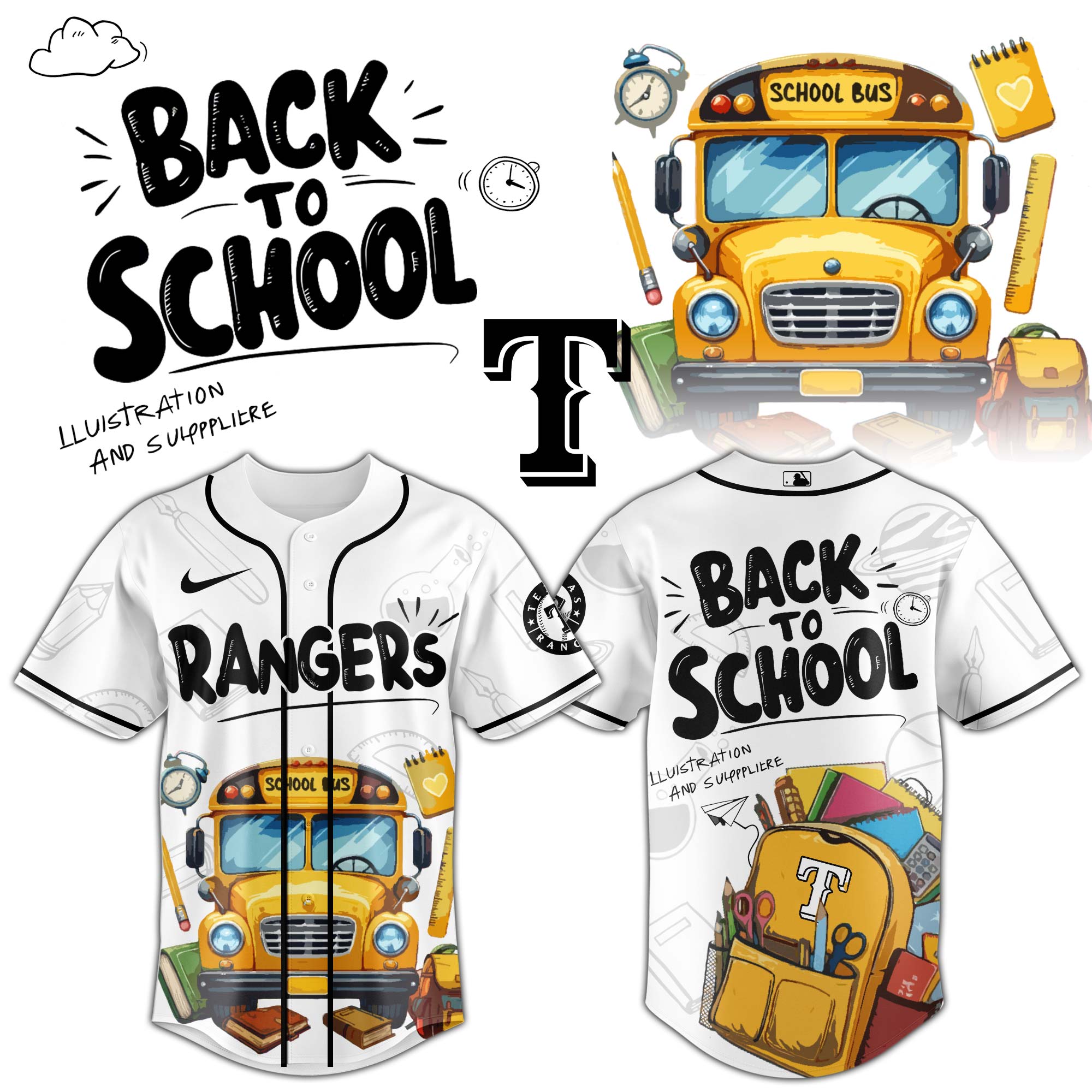 Texas Rangers MLB x Back To School Personalized Baseball Jersey For Fans