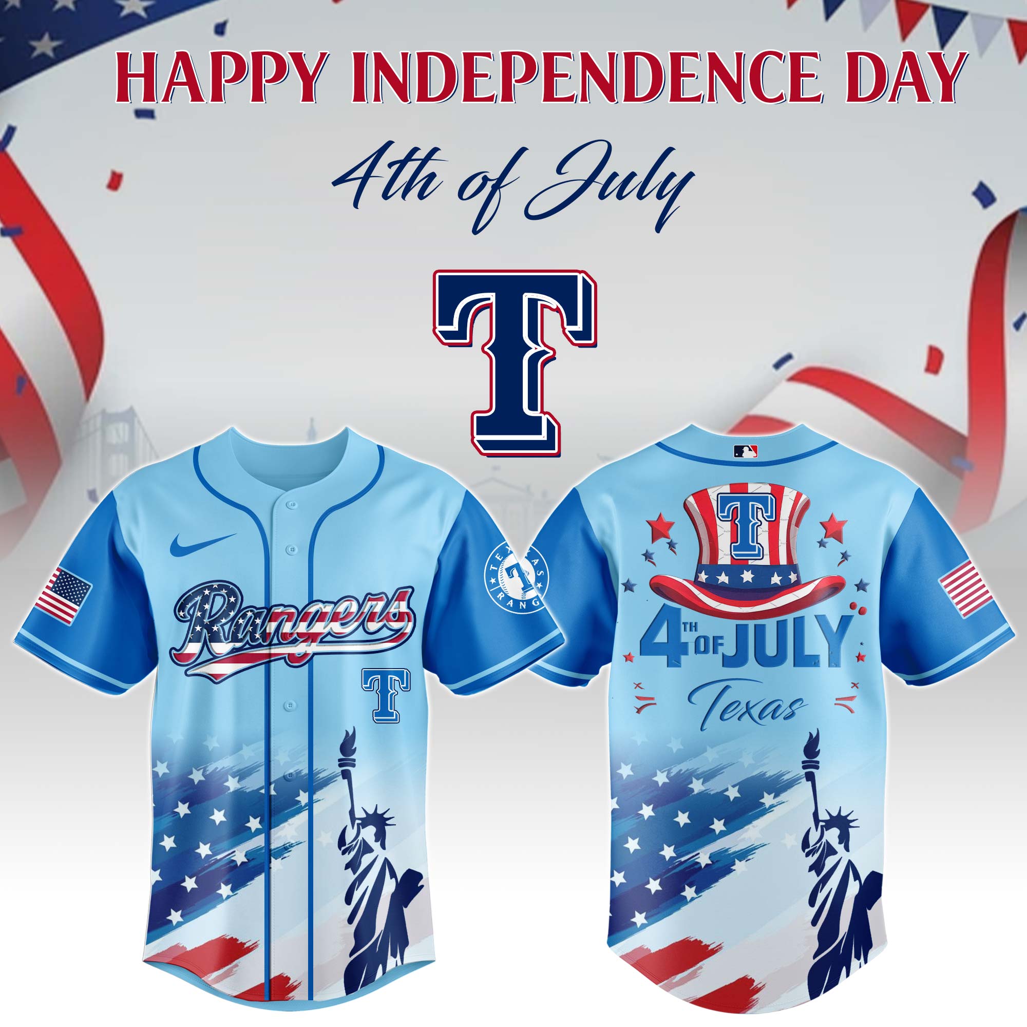 Texas Rangers MLB X Independence Day Personalized Baseball Jersey For Fans