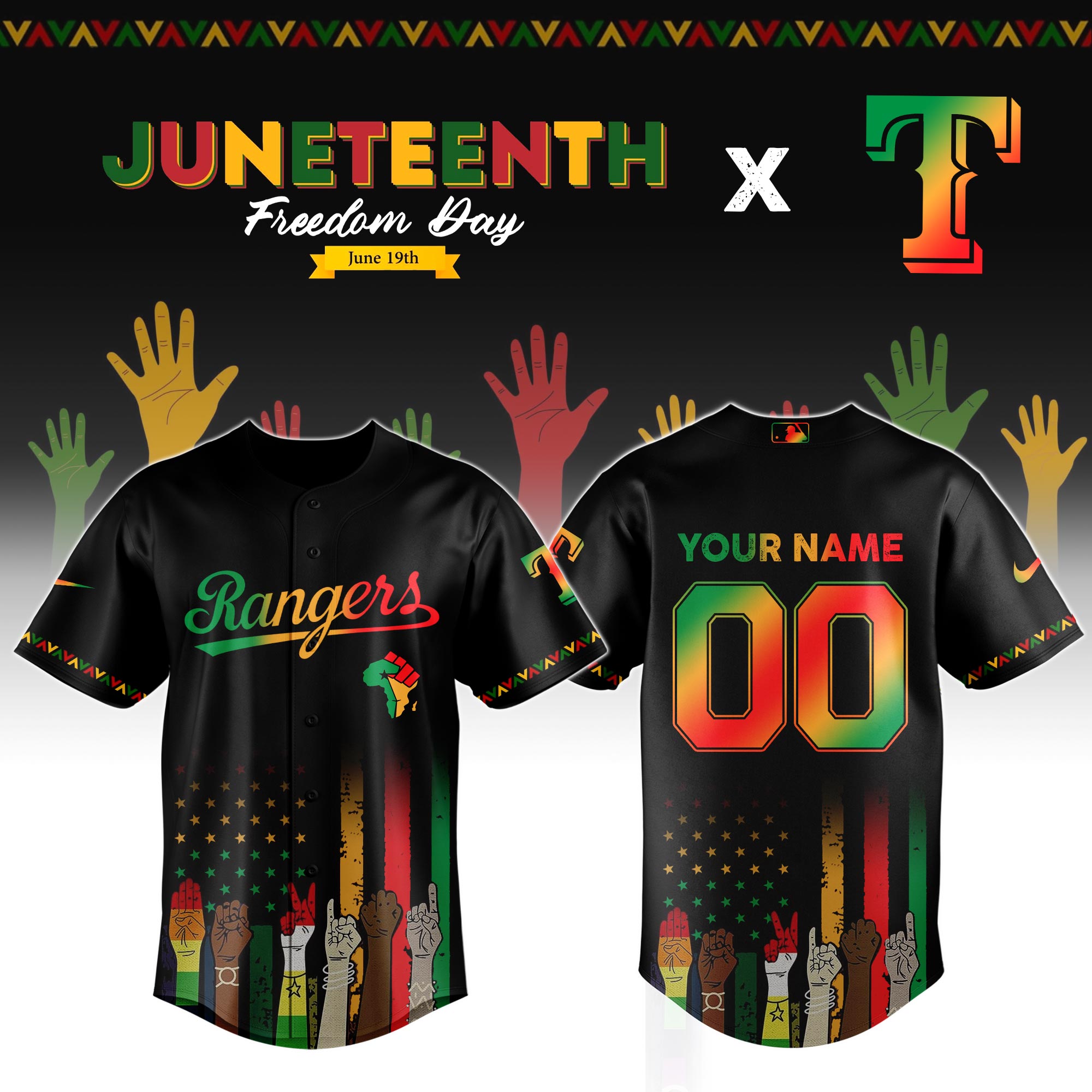 Texas Rangers MLB x Juneteenth Jersey Personalized Baseball Jersey For Fan