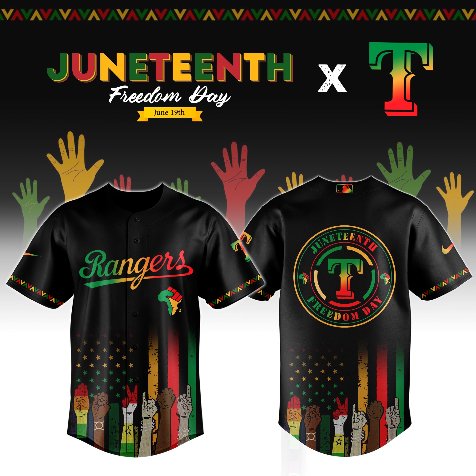 Texas Rangers MLB x Juneteenth Personalized Baseball Jersey For Fan