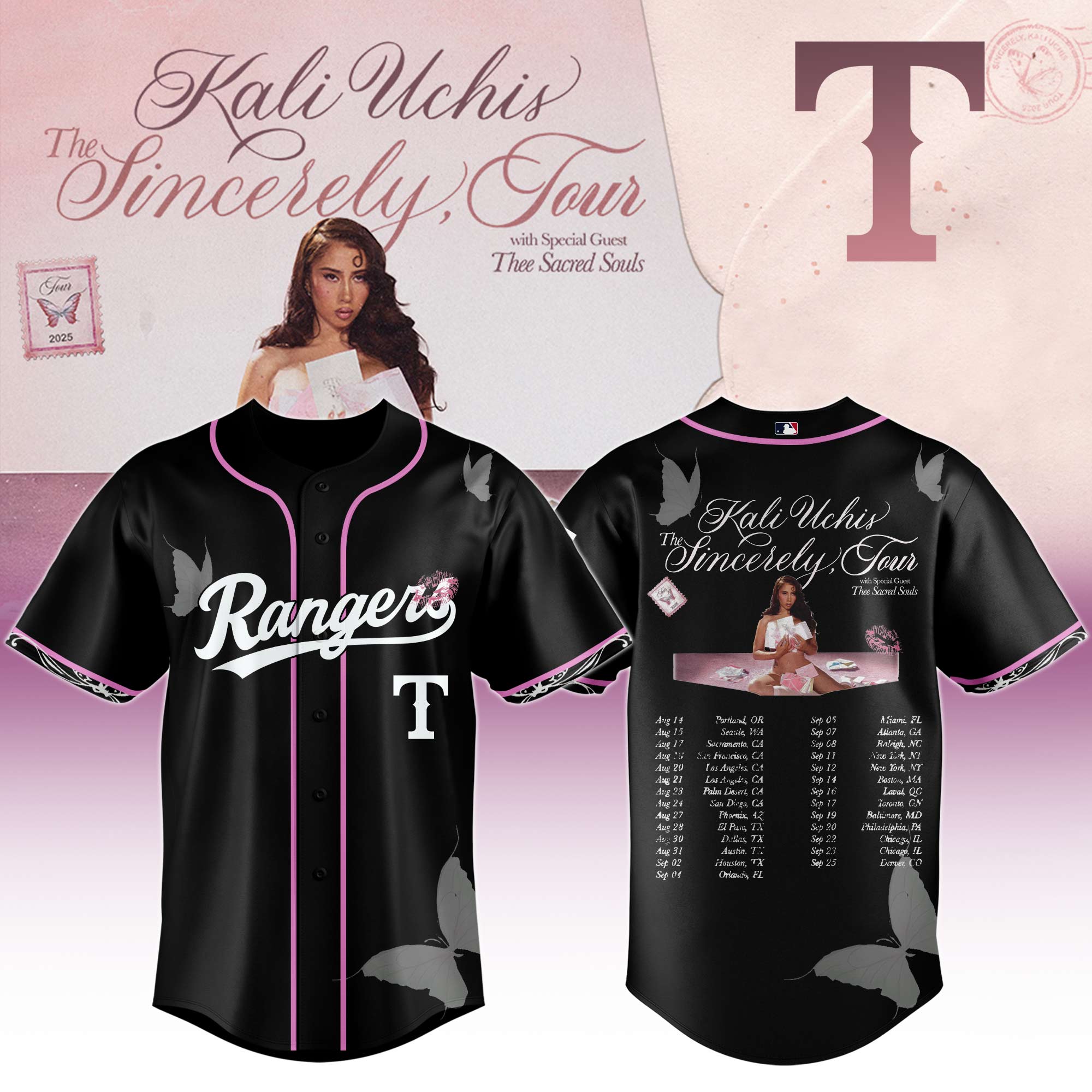 Texas Rangers MLB x Kali Uchis The Sincerely Tour Personalized Baseball Jersey For Fans